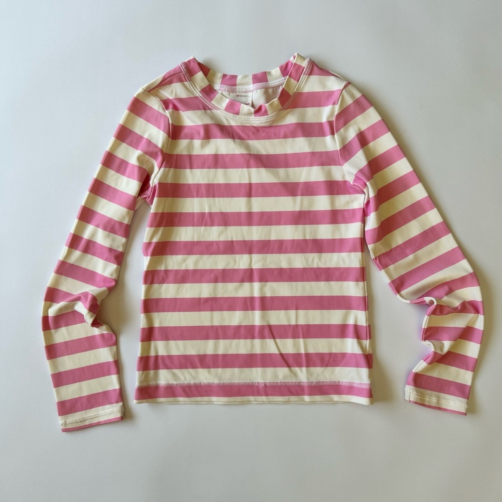 Hanna Andersson Pink & Cream Striped Long-Sleeve Rash Guard, size 8